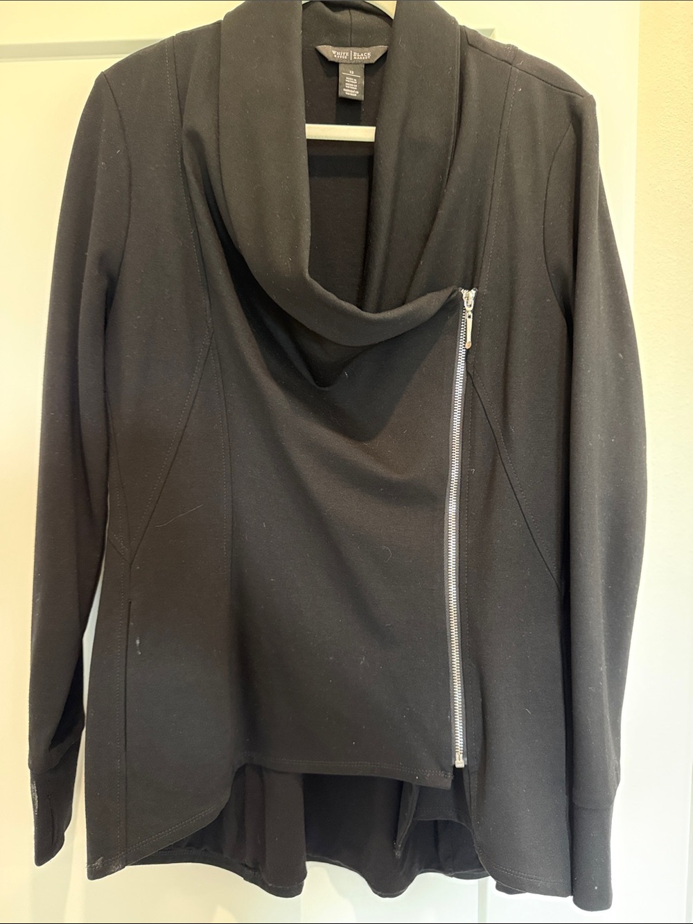 White House Black Market Black Asymmetric Zip Cowl-Neck Sweater
